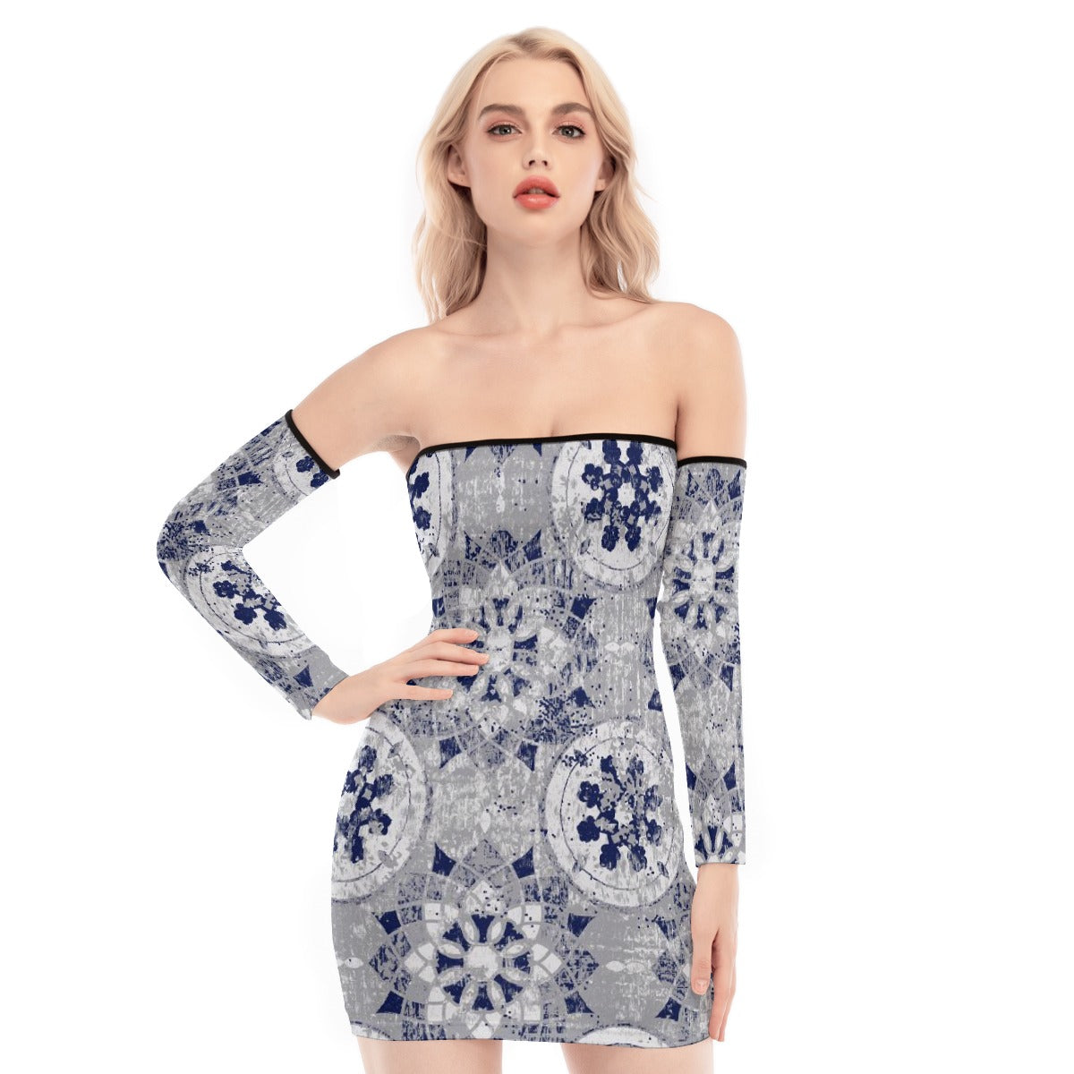 All-Over Print Women's Off-shoulder Back Lace-up Dress