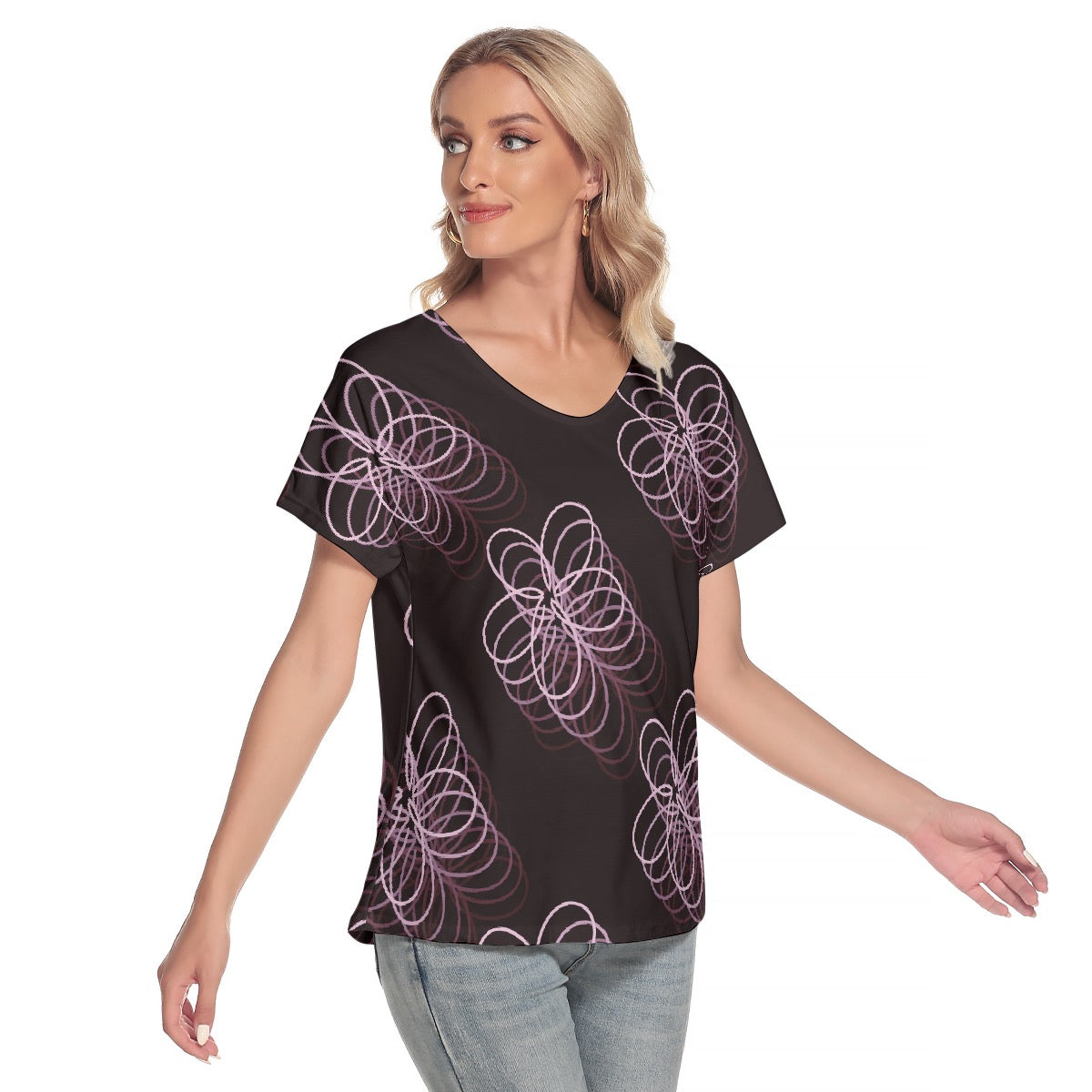 All-Over Print Women's Loose V-neck Short Sleeve T-shirt