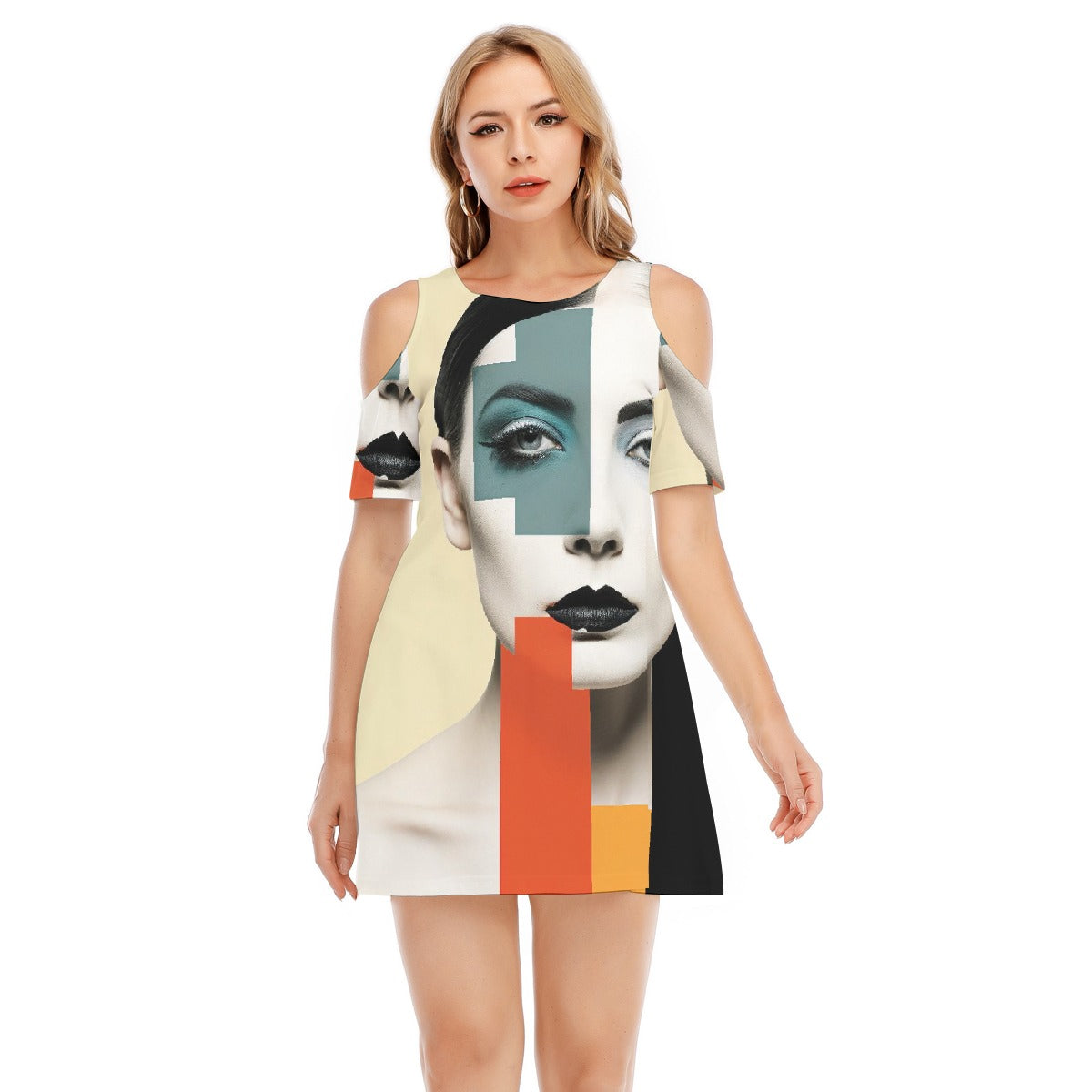 All-Over Print Women's Cold Shoulder Dress | 190GSM Cotton