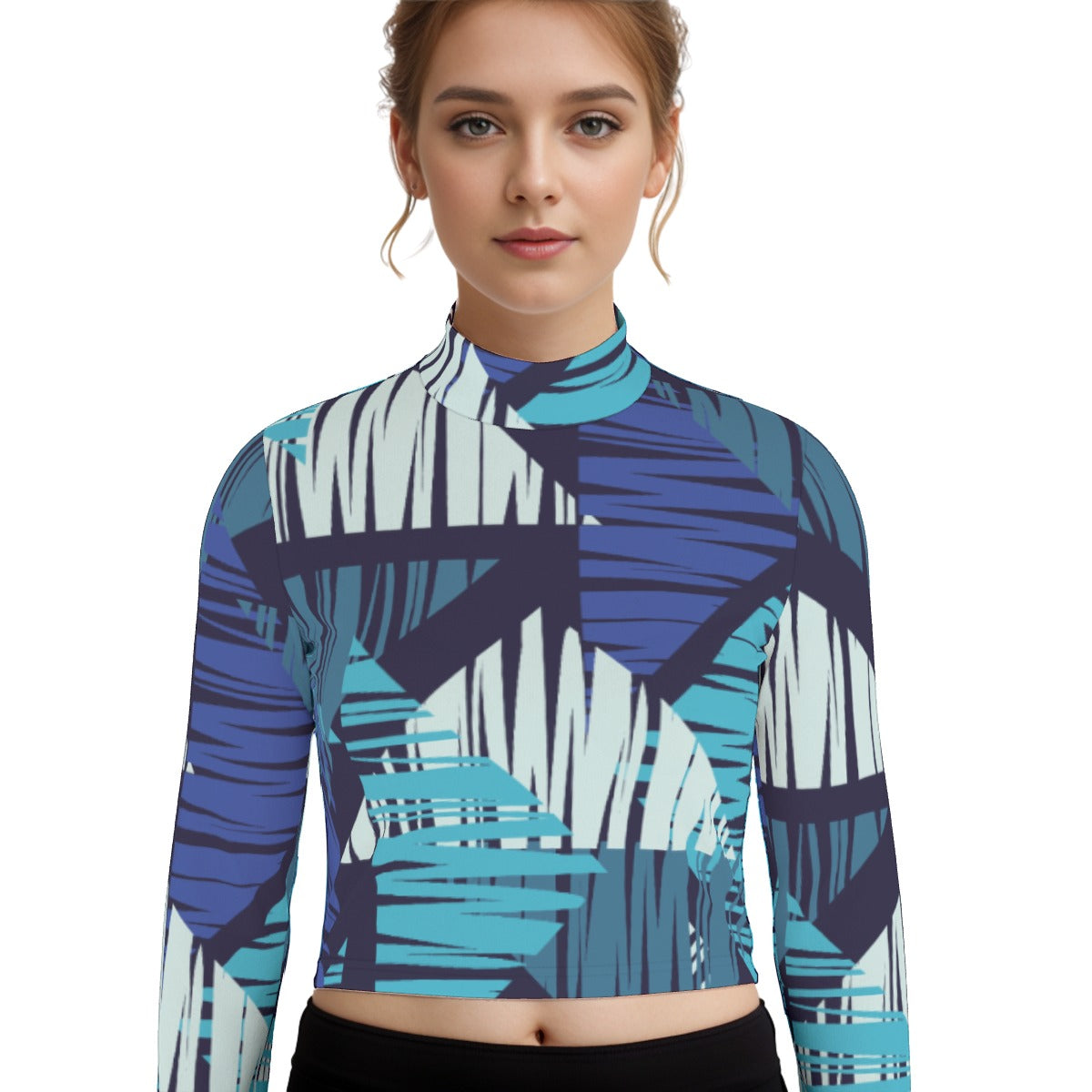 Eco-Friendly All-Over Print Women's Turtleneck T-shirt With Long Sleeve