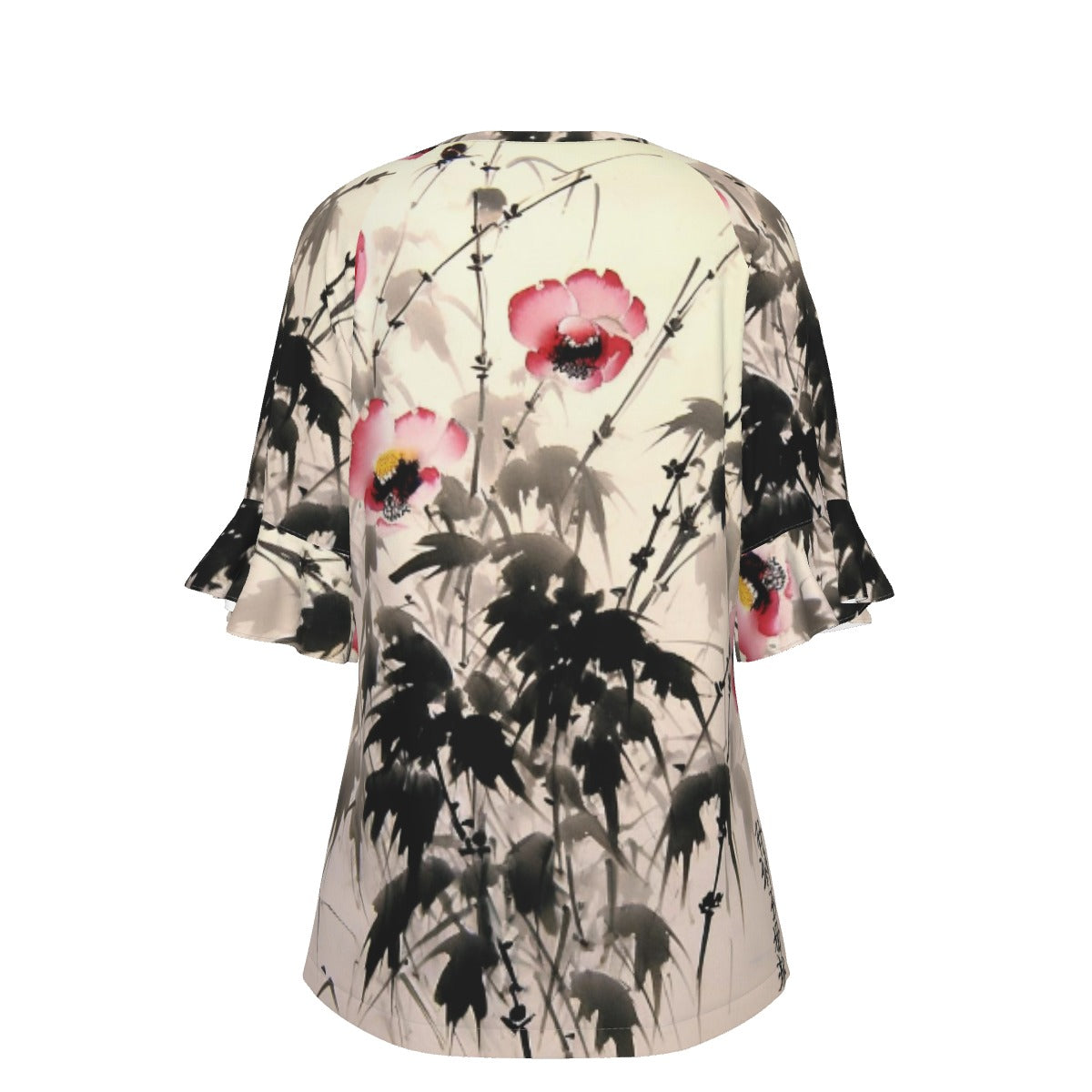 All-Over Print V-neck Women's T-shirt With Bell Sleeve