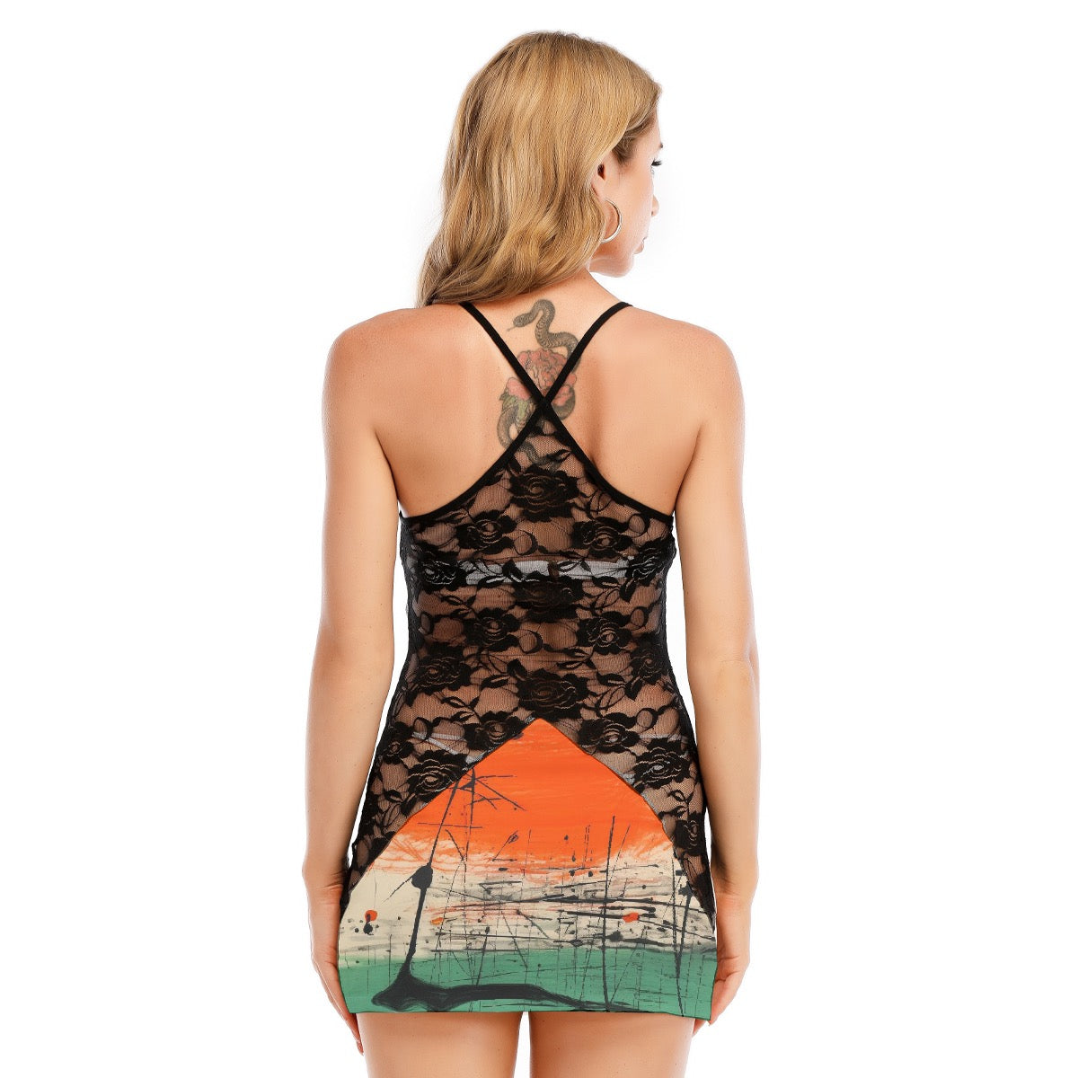 All-Over Print Women's Black Lace Cami Dress