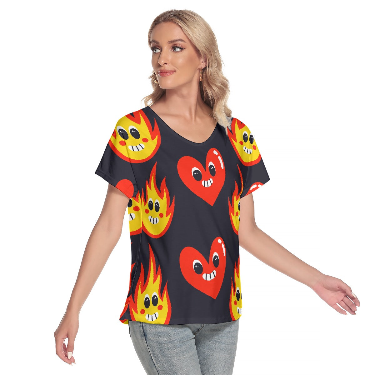 All-Over Print Women's Loose V-neck Short Sleeve T-shirt