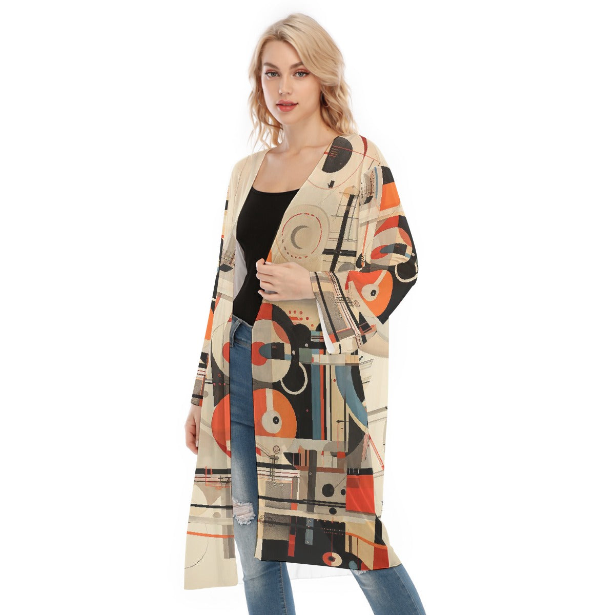 All- Over Print Women's Long Sleeve Mesh Cardigan