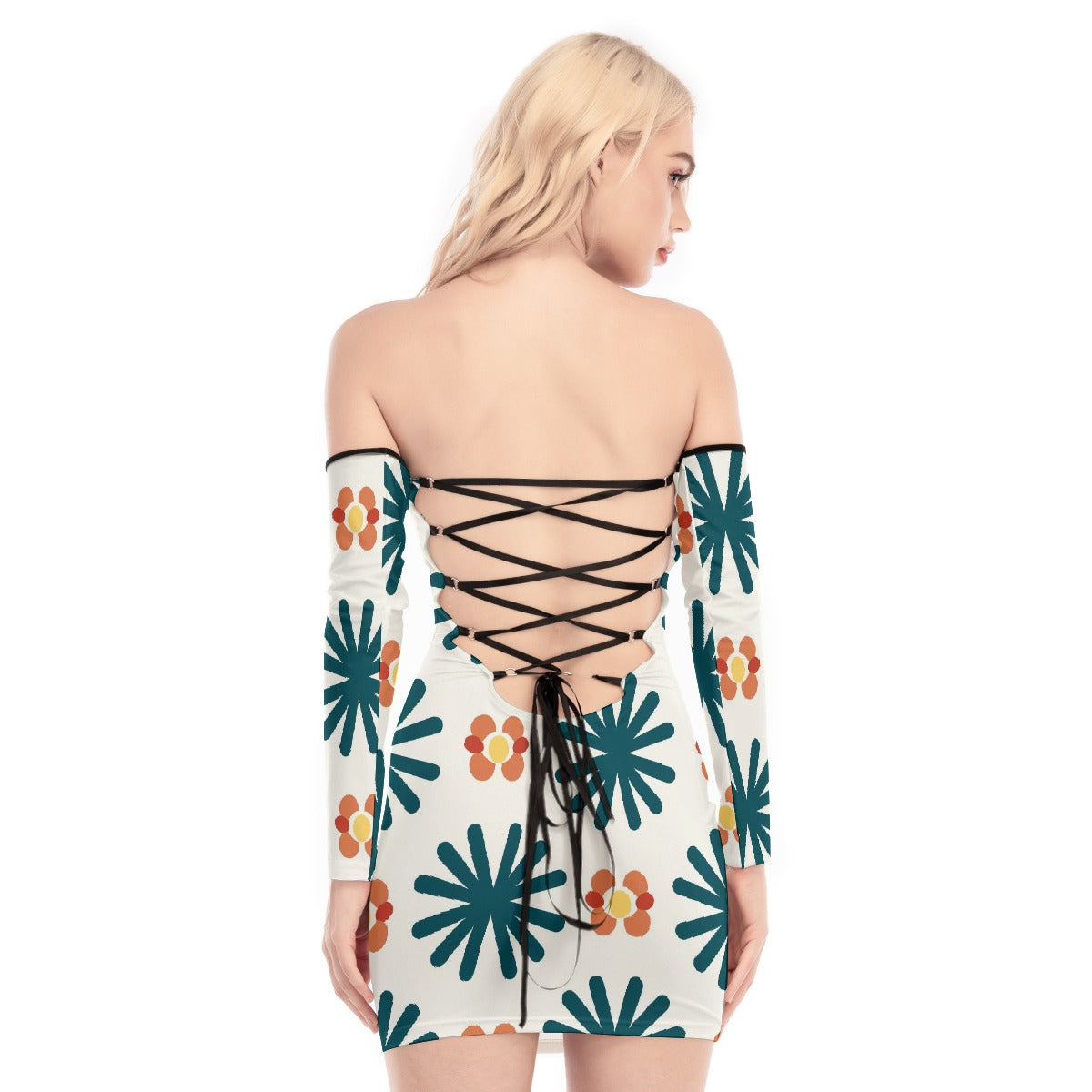 All-Over Print Women's Off-shoulder Back Lace-up Dress