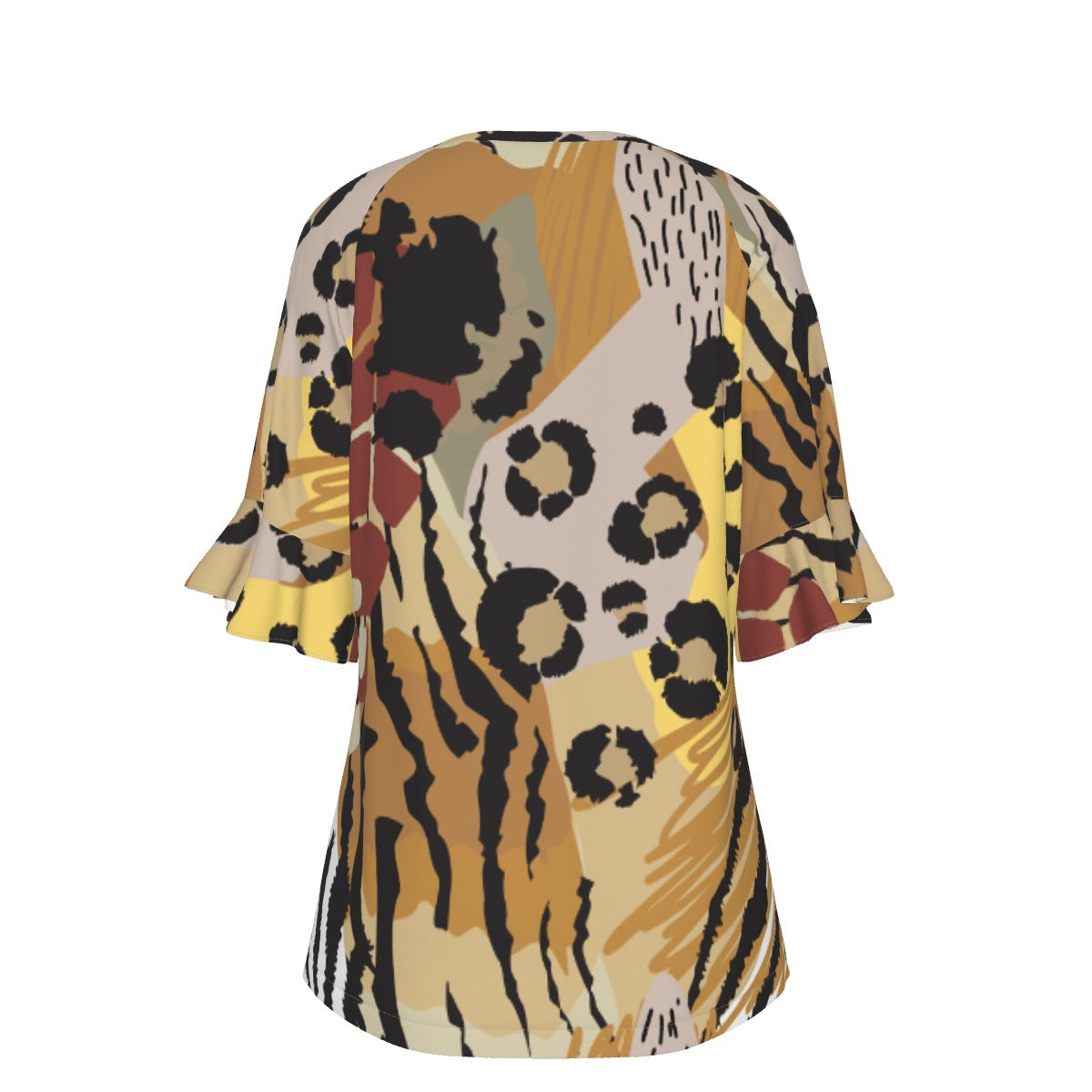 All-Over Print V-neck Women's T-shirt With Bell Sleeve