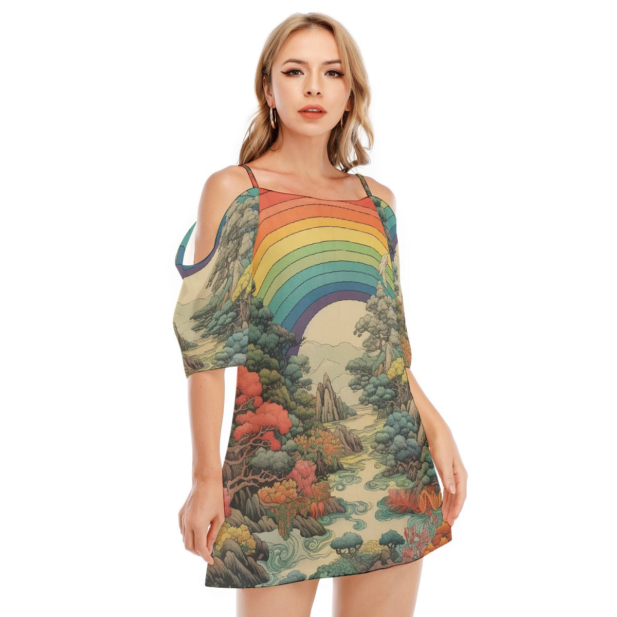 All-Over Print Women's Off-shoulder Cami Dress