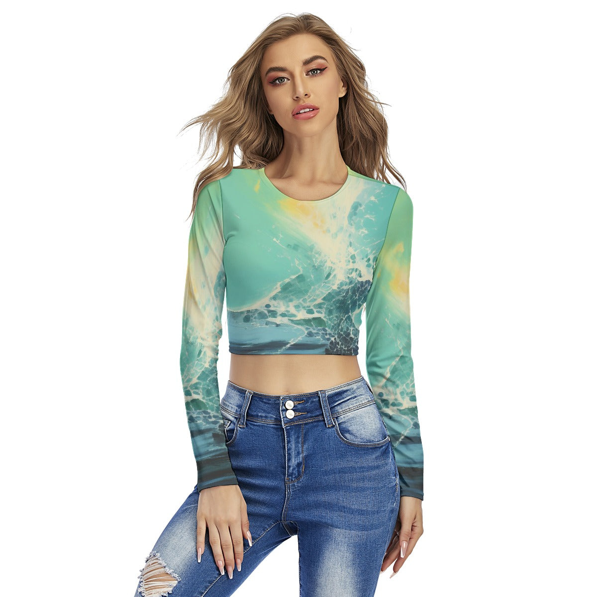 All-Over Print Women's Round Neck Crop Top T-Shirt