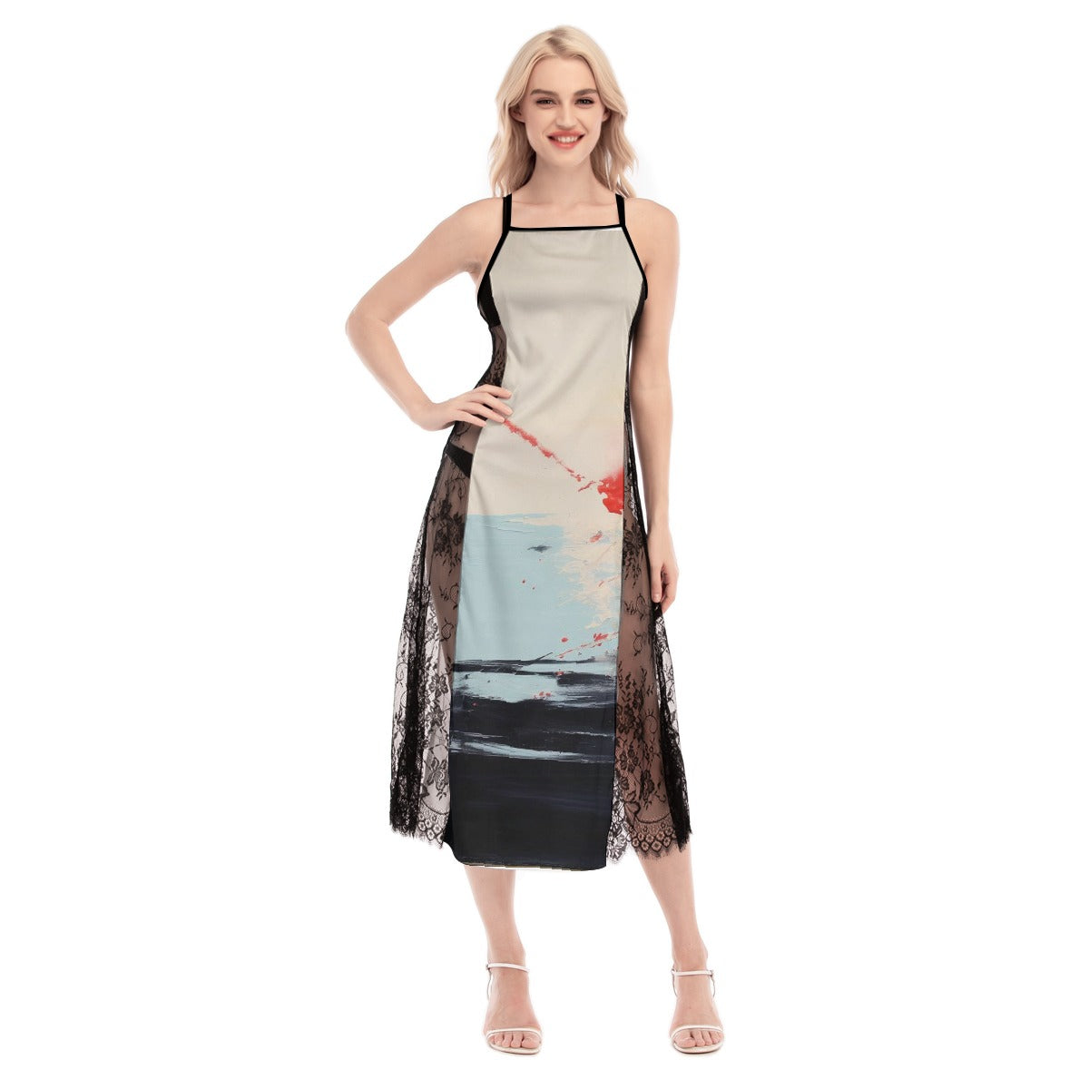 All-Over Print Women's Lace Cami Cross Back Dress