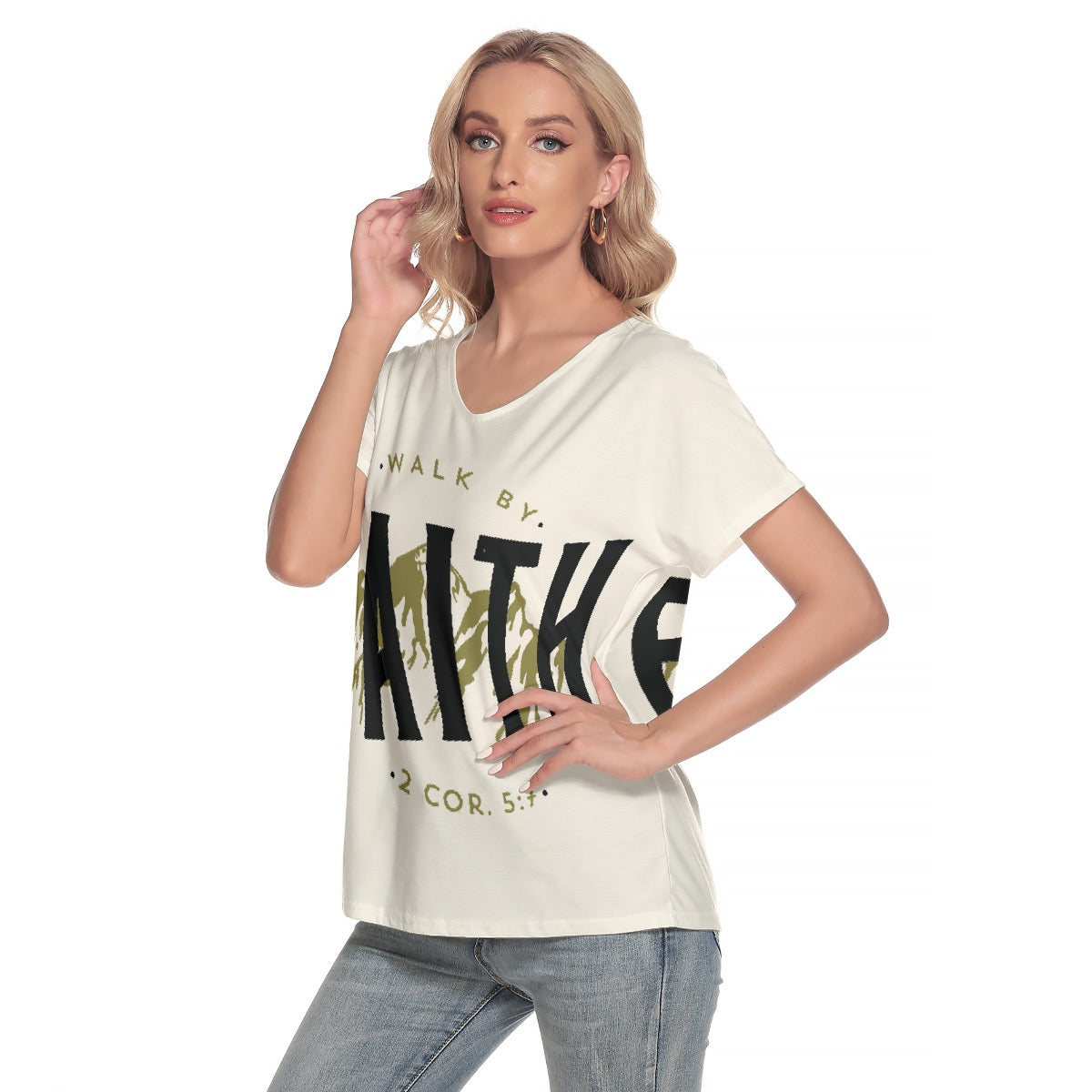 All-Over Print Women's Loose V-neck Short Sleeve T-shirt