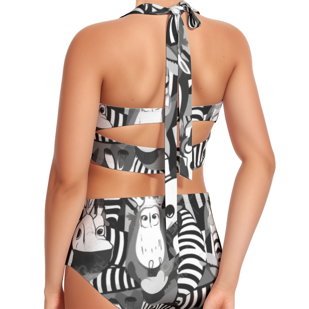 All-Over Print Women's Swimsuit Set With Halter