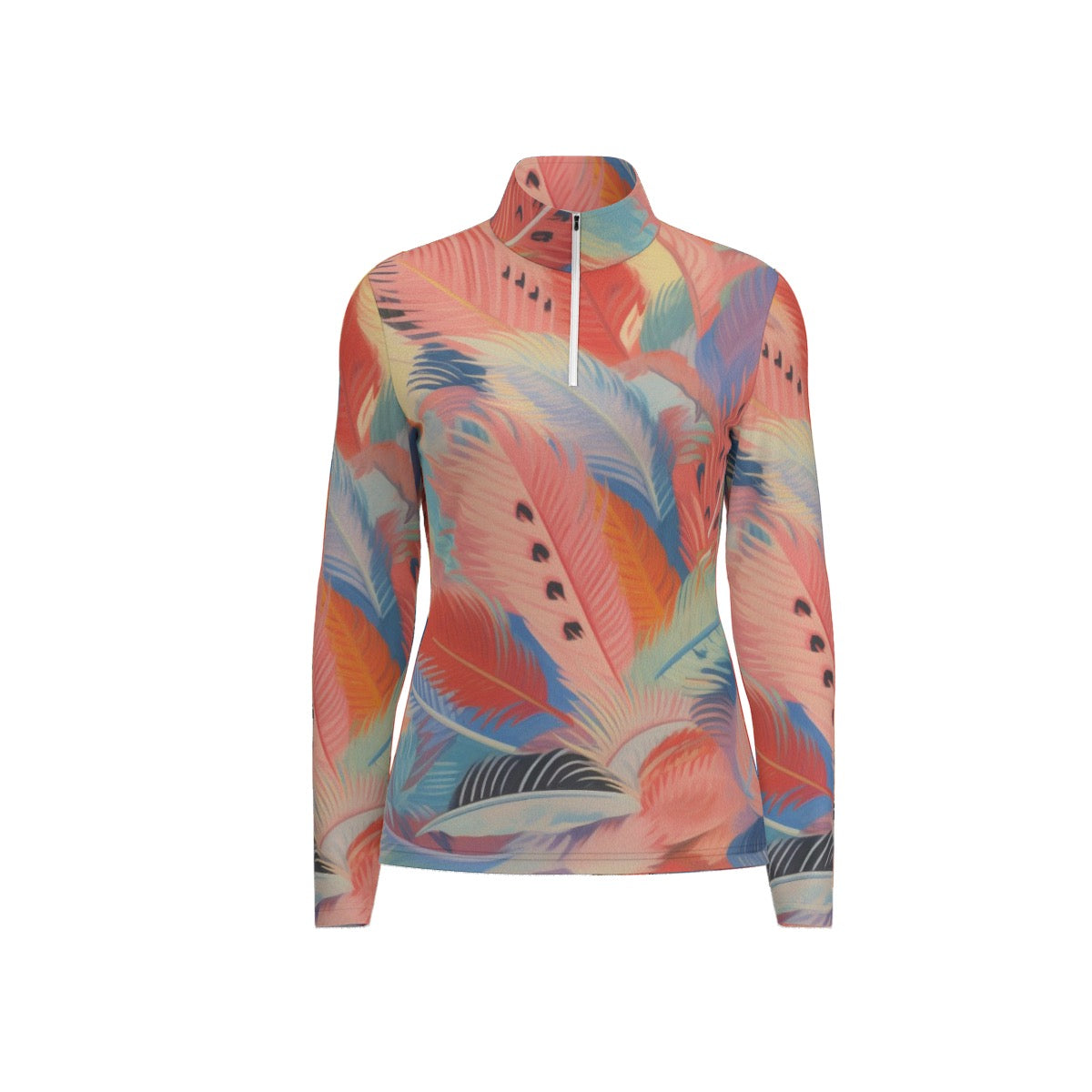 All-Over Print Women's Sports Collar Jersey With Long Sleeve