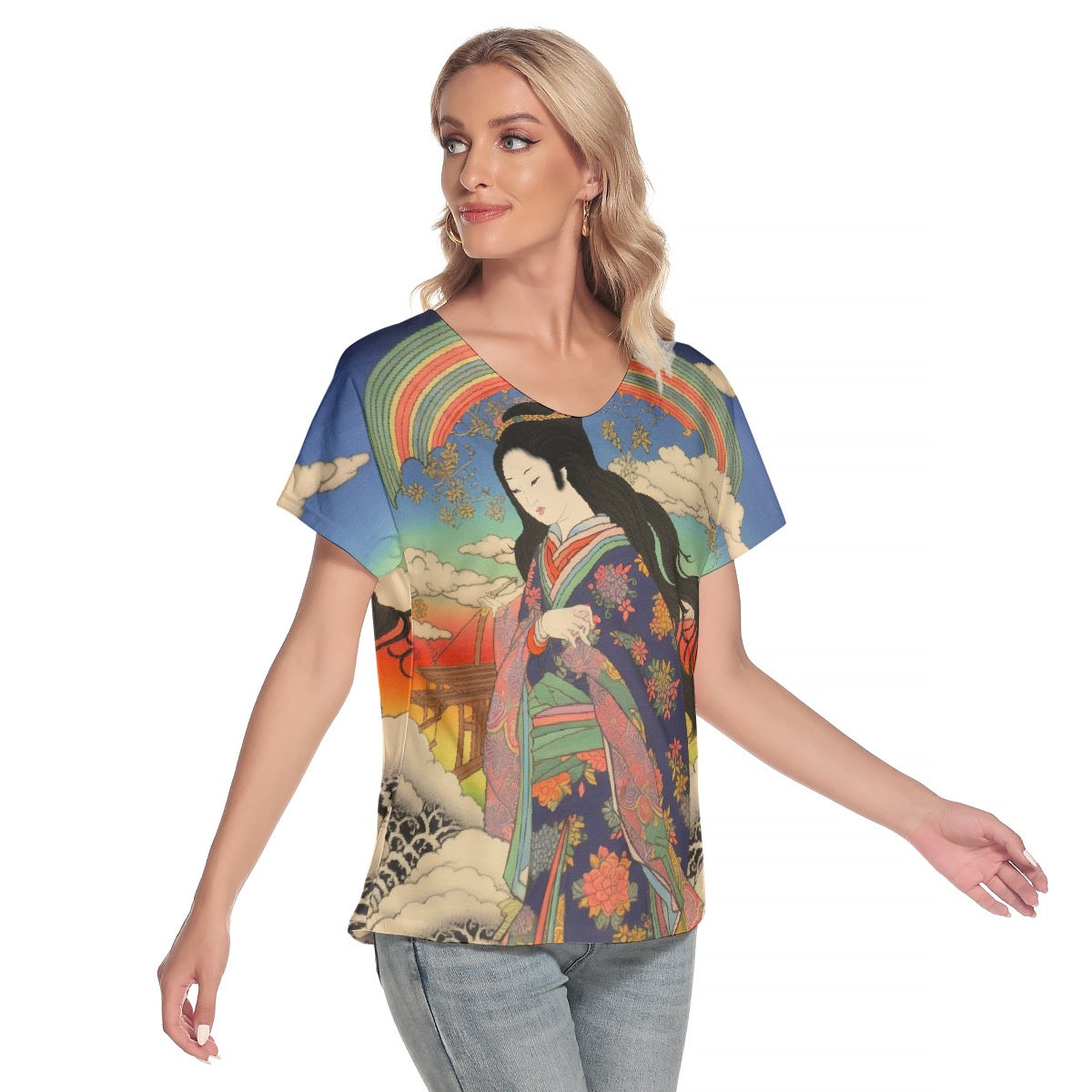 All-Over Print Women's Loose V-neck Short Sleeve T-shirt