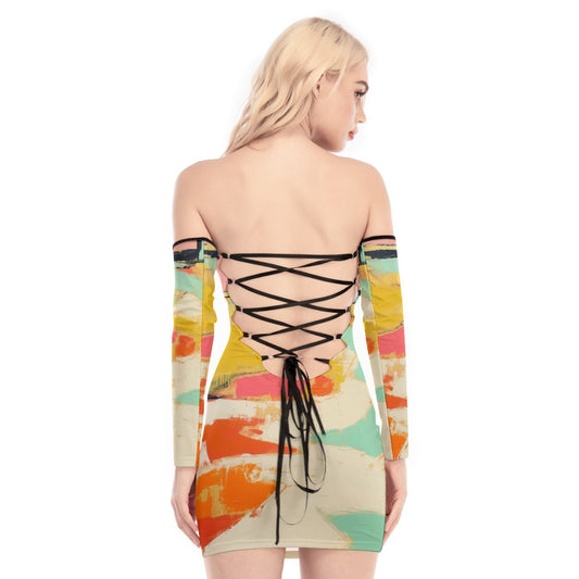 All-Over Print Women's Off-shoulder Back Lace-up Dress