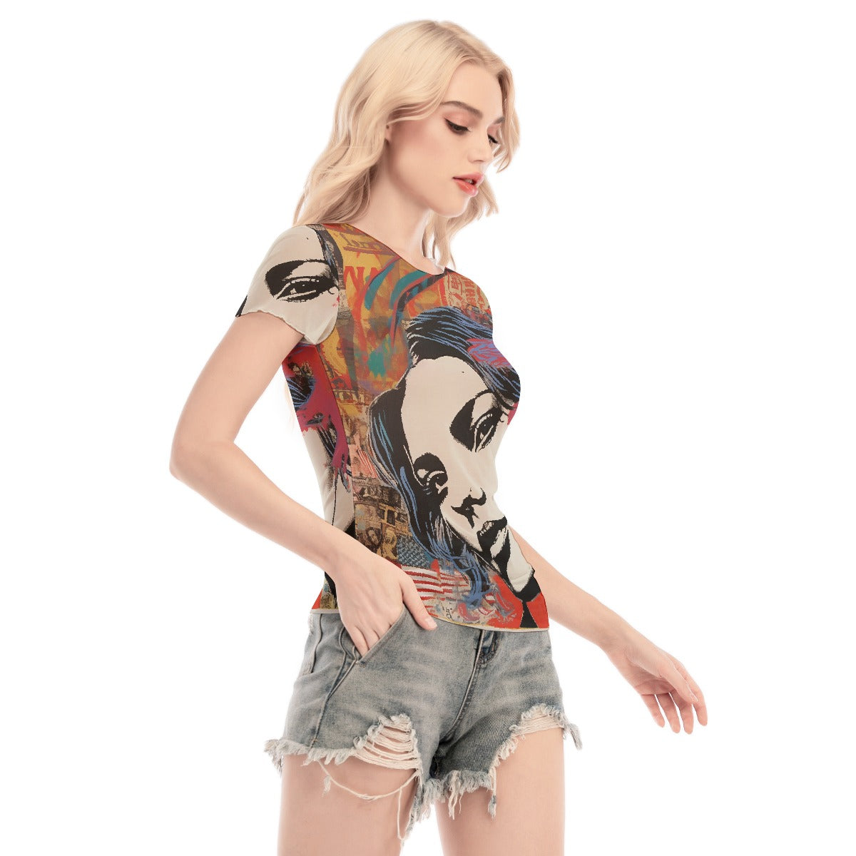 All-Over Print Women's Short Sleeve Mesh Blouse