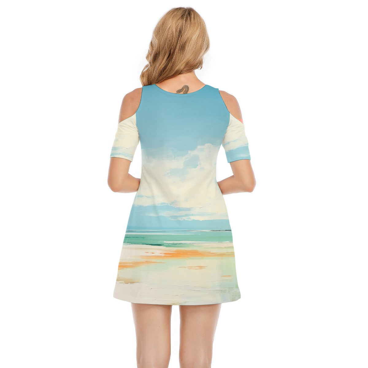 All-Over Print Women's Cold Shoulder Dress | 190GSM Cotton