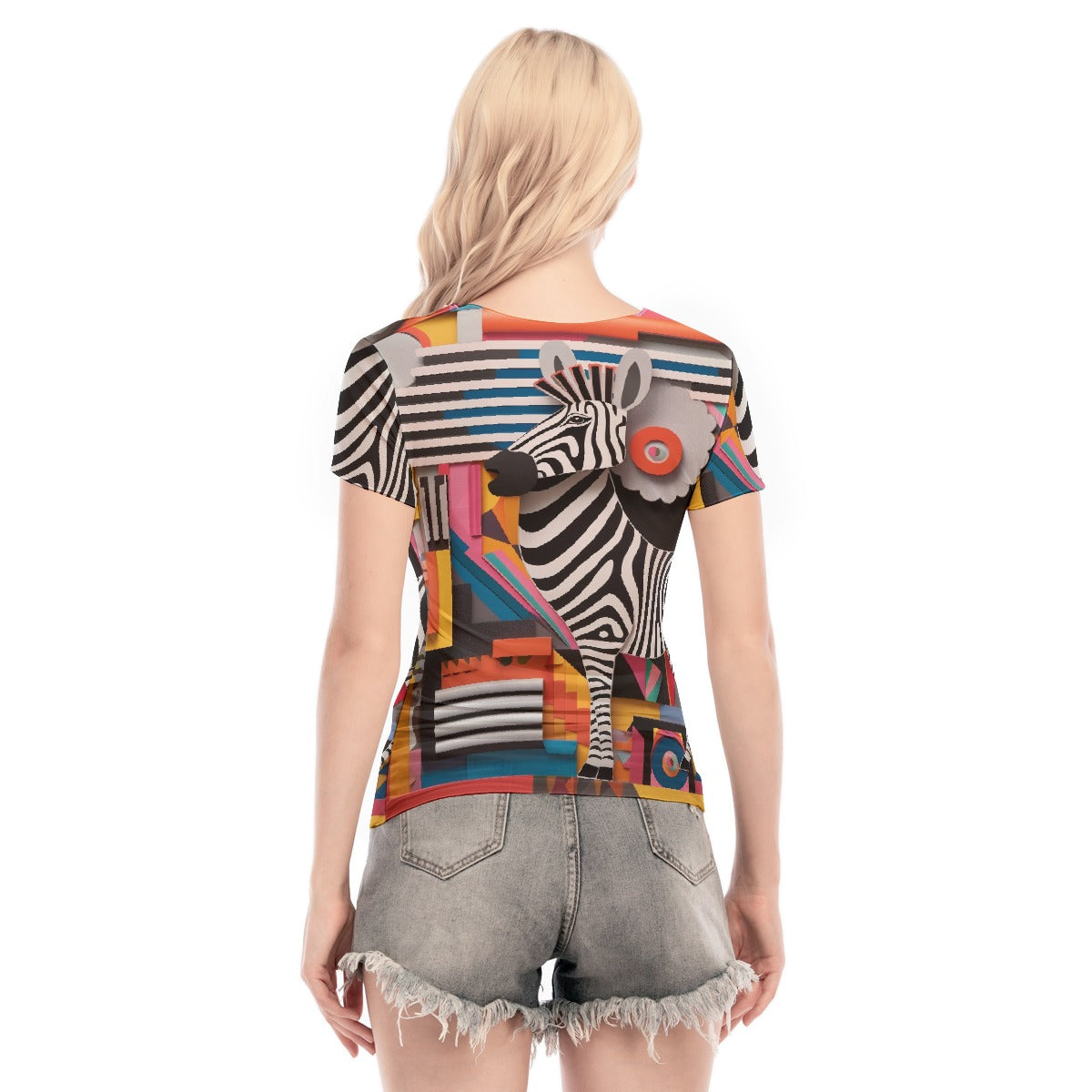 All-Over Print Women's Short Sleeve Mesh Blouse