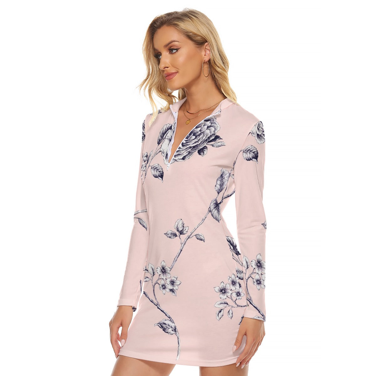 All-Over Print Women's Zip Front Tight Dress