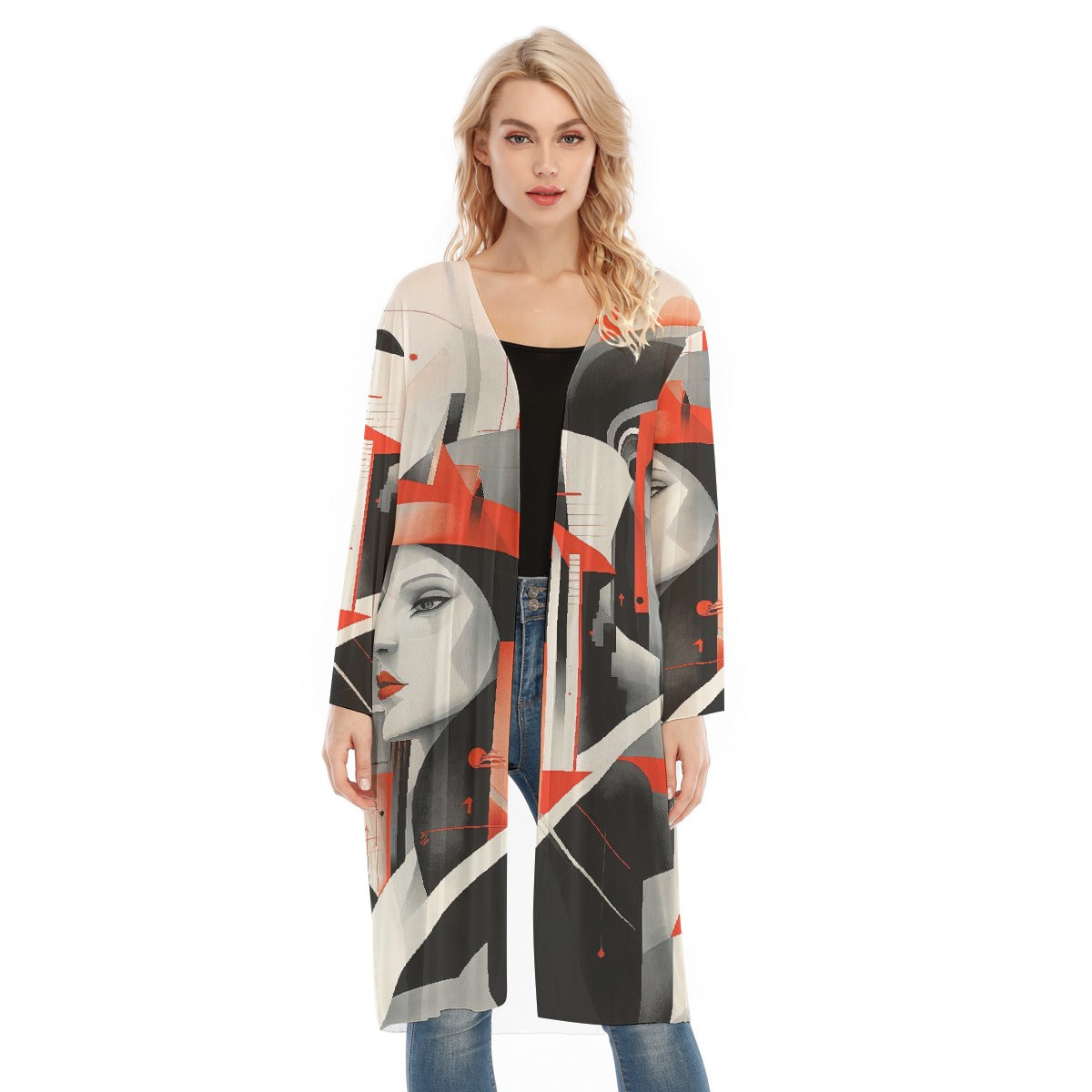 All- Over Print Women's Long Sleeve Mesh Cardigan