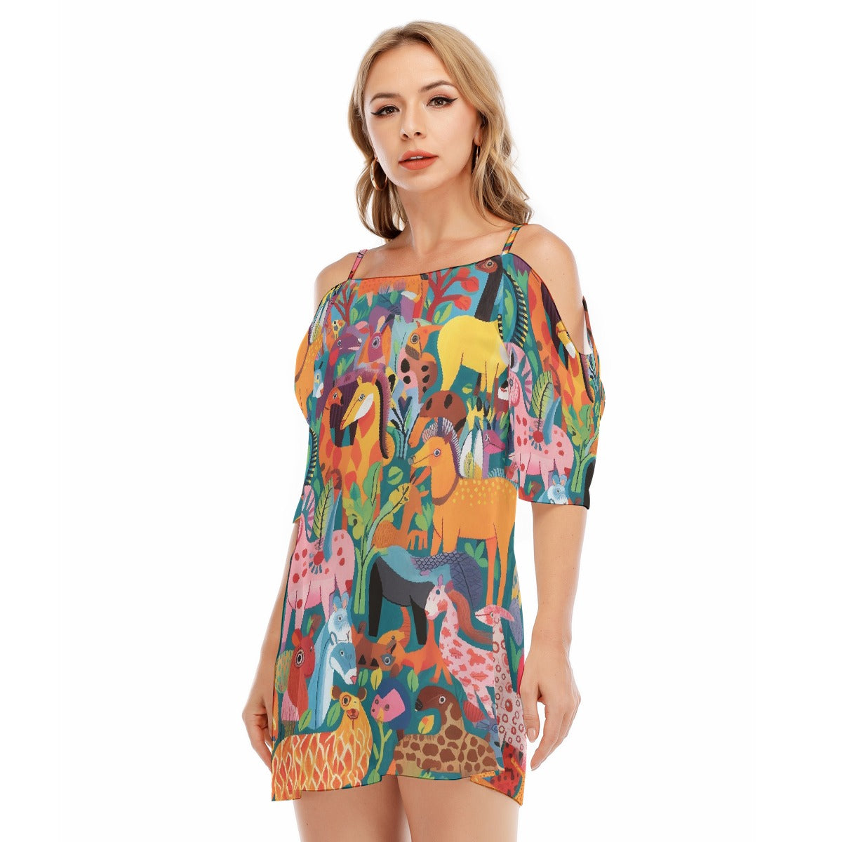 All-Over Print Women's Off-shoulder Cami Dress