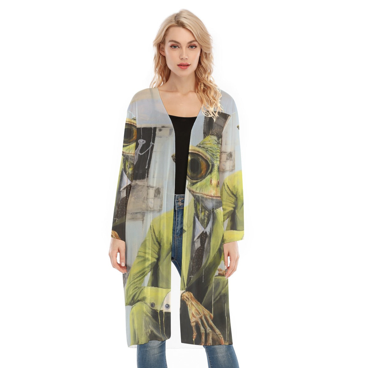 All- Over Print Women's Long Sleeve Mesh Cardigan