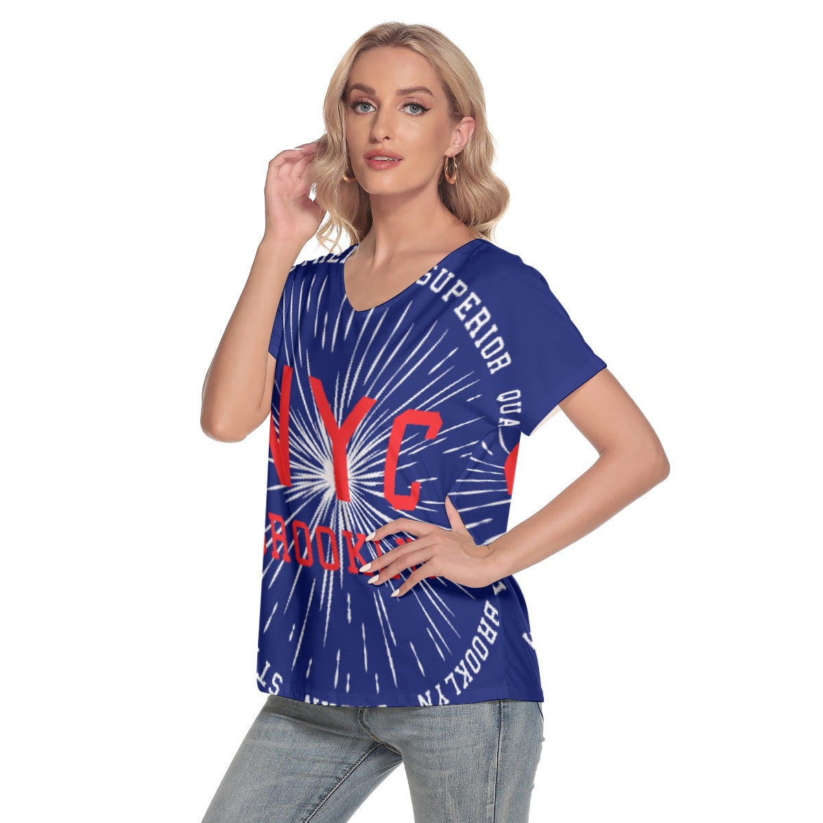 All-Over Print Women's Loose V-neck Short Sleeve T-shirt