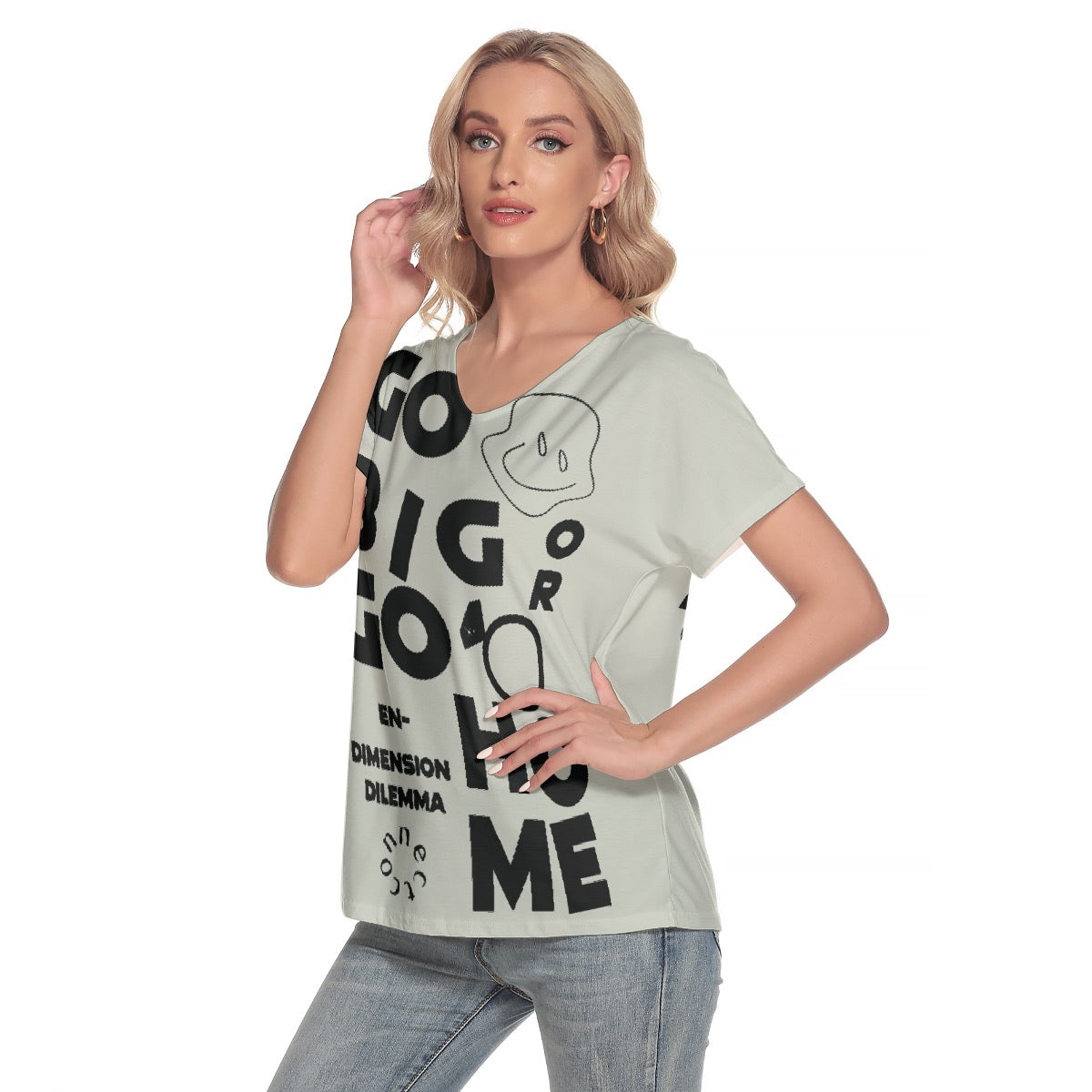 All-Over Print Women's Loose V-neck Short Sleeve T-shirt