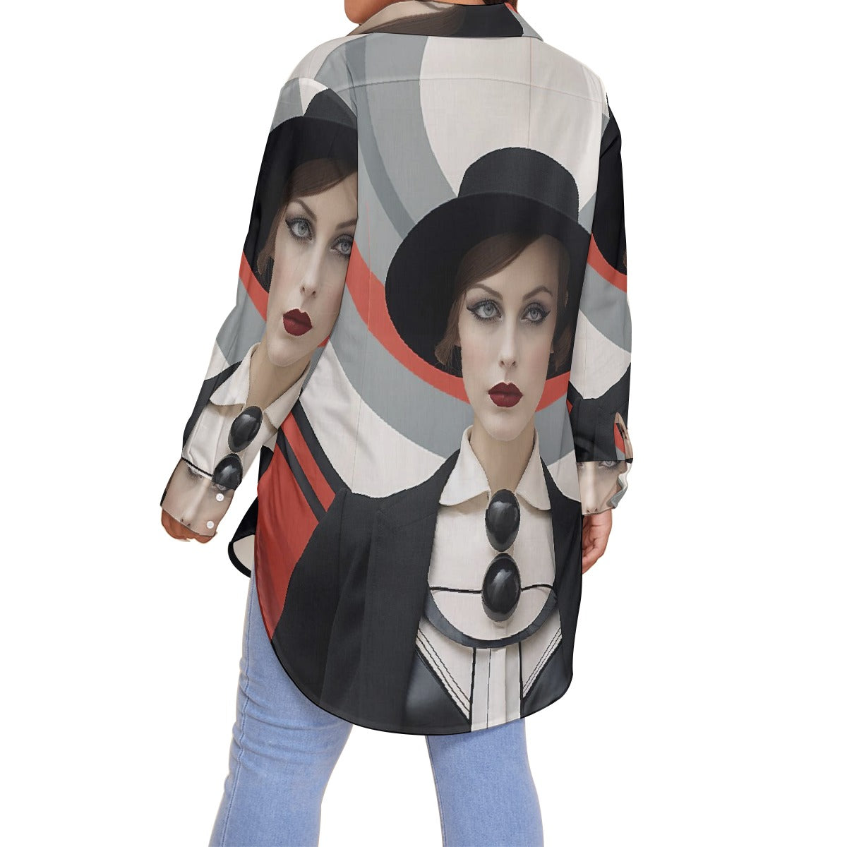 All-Over Print Women's Shirt With Long Sleeve(Plus Size)