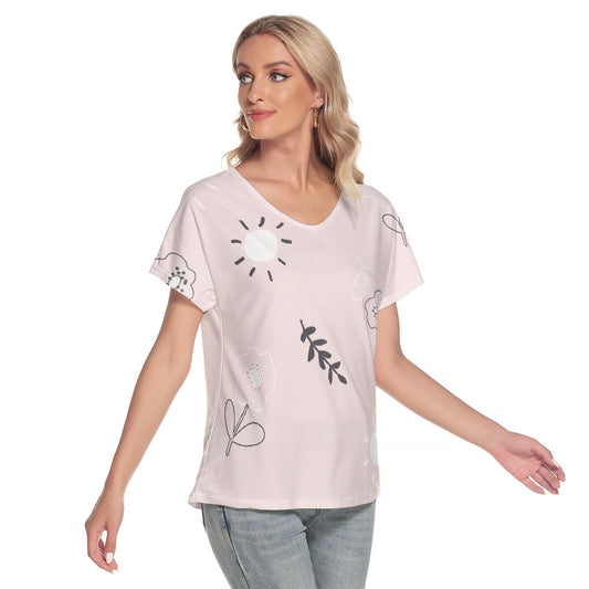 All-Over Print Women's Loose V-neck Short Sleeve T-shirt