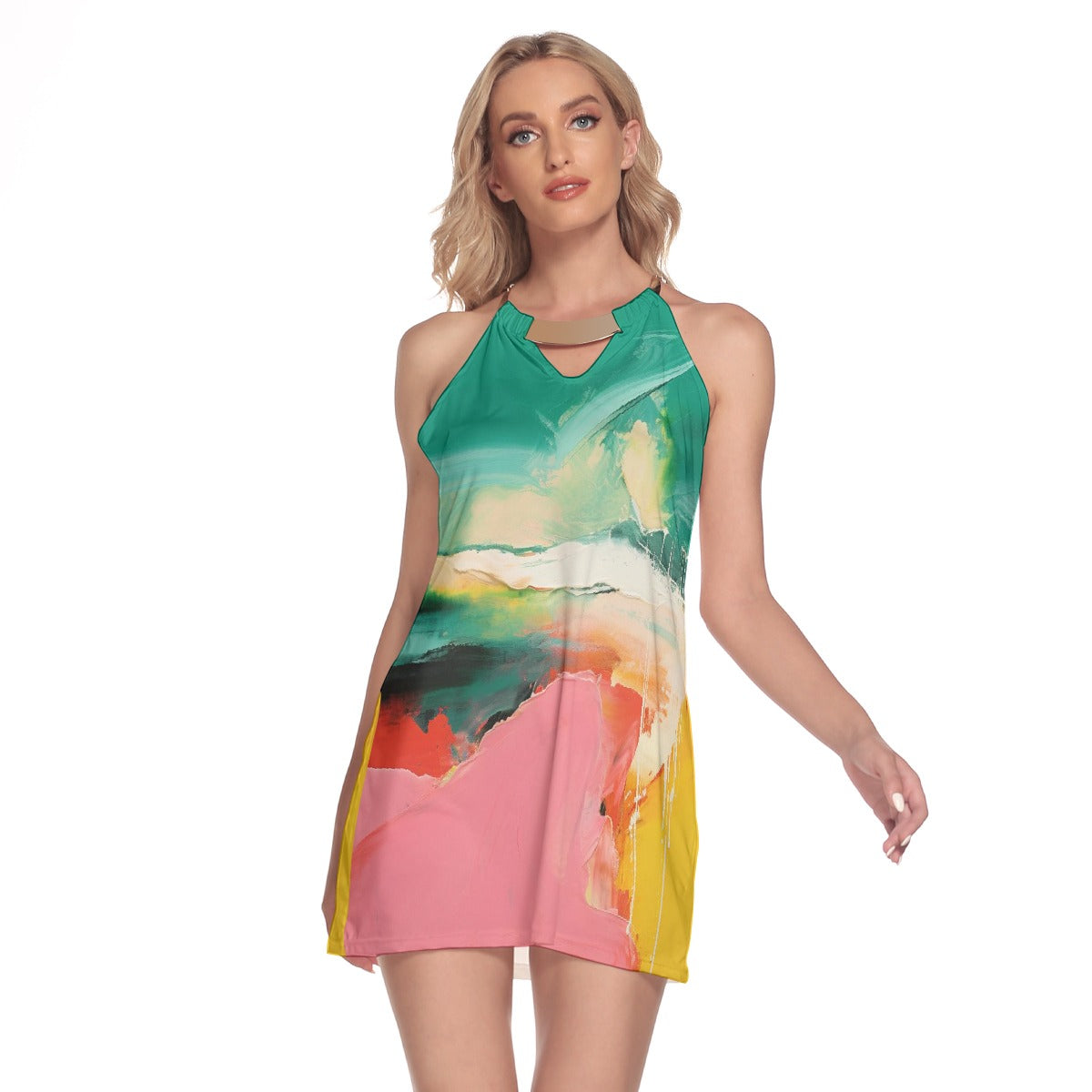 All-Over Print Women's Round Neck Above Knee Dress