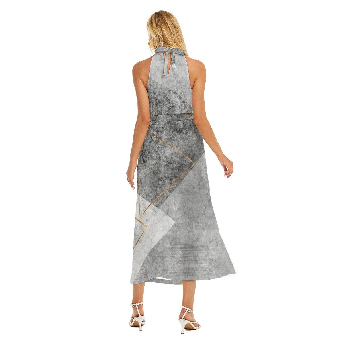 All-Over Print Women's Wrap Hem Belted Halter Dress