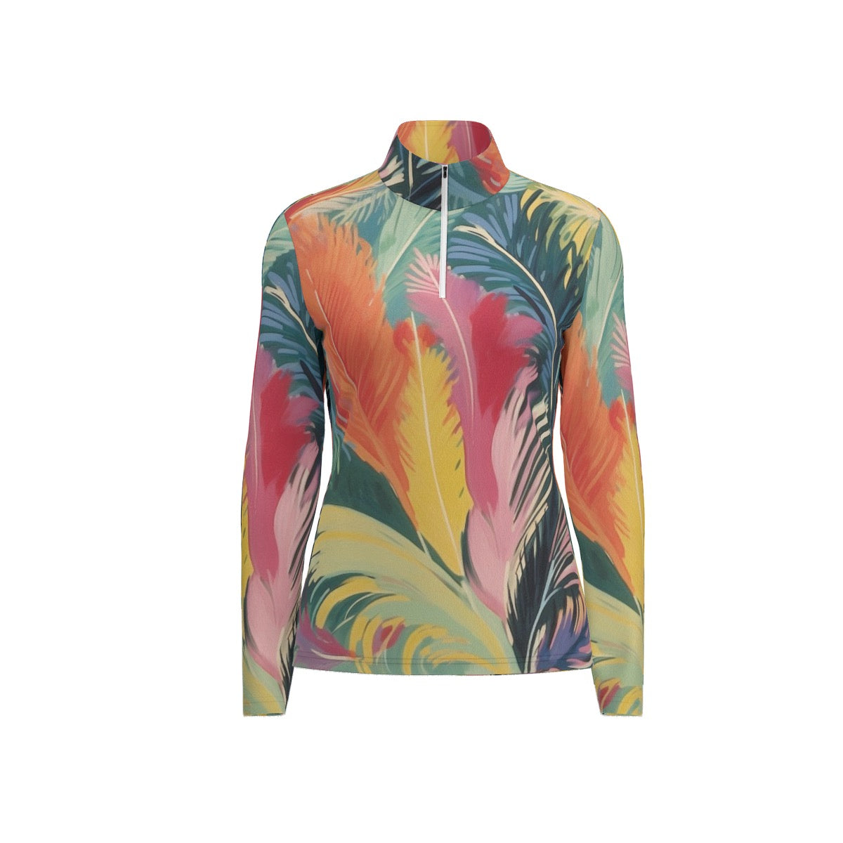 All-Over Print Women's Sports Collar Jersey With Long Sleeve