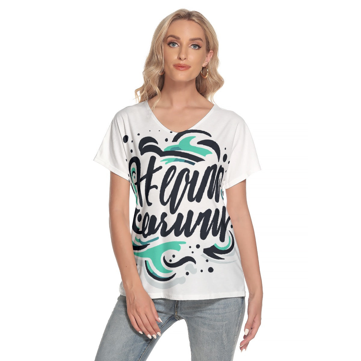 All-Over Print Women's Loose V-neck Short Sleeve T-shirt