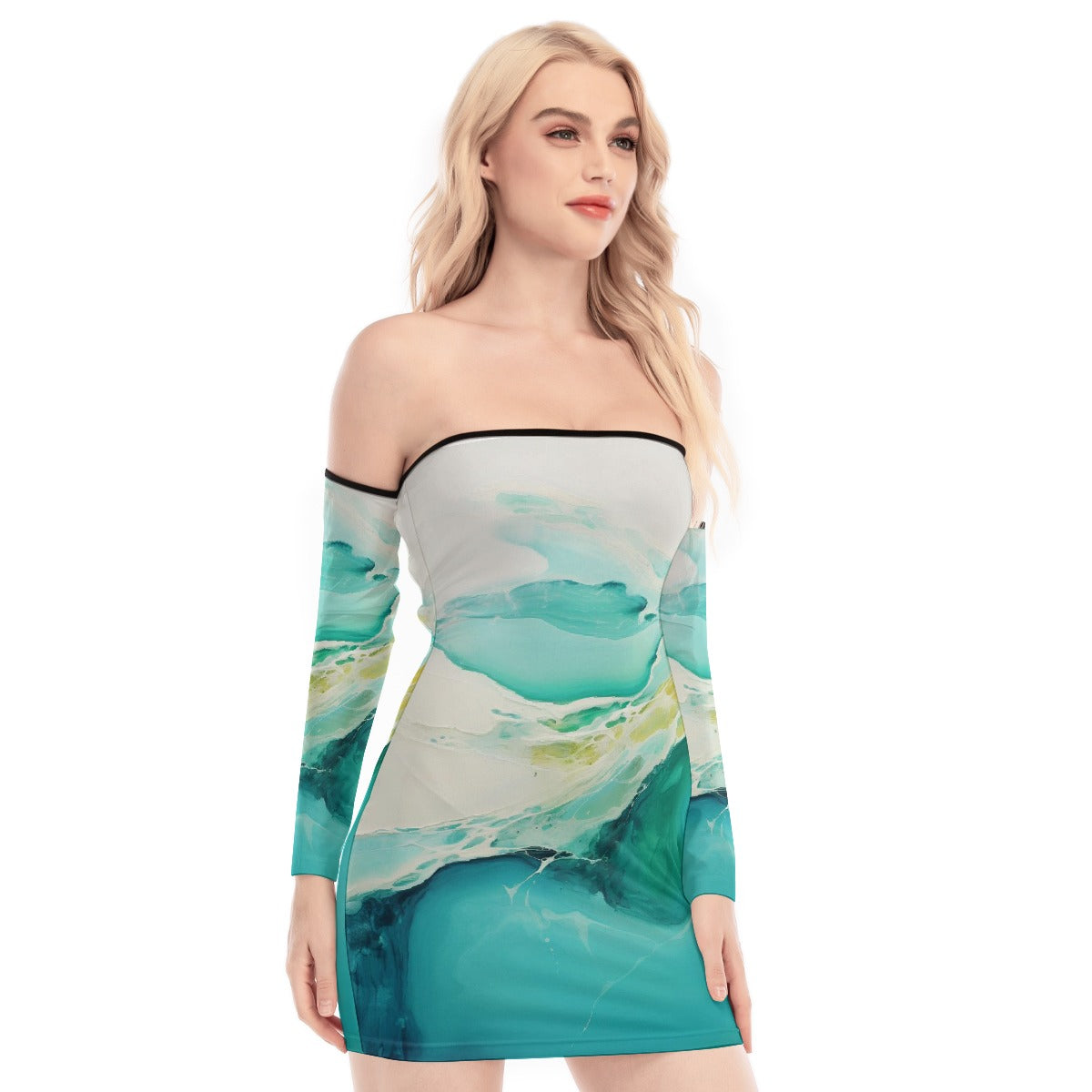 All-Over Print Women's Off-shoulder Back Lace-up Dress