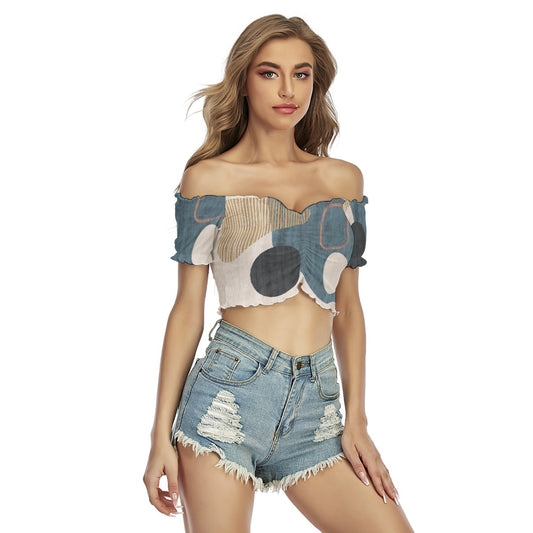 All-Over Print Women's One-shoulder Off-the-navel Short Sleeve T-shirt