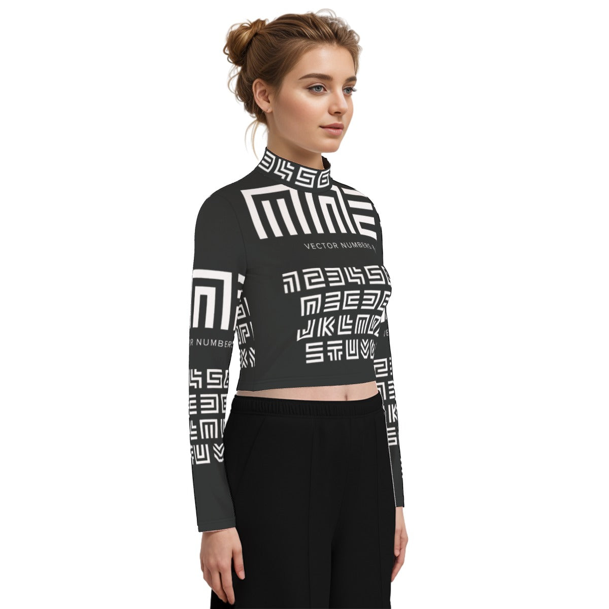 Eco-Friendly All-Over Print Women's Turtleneck T-shirt With Long Sleeve