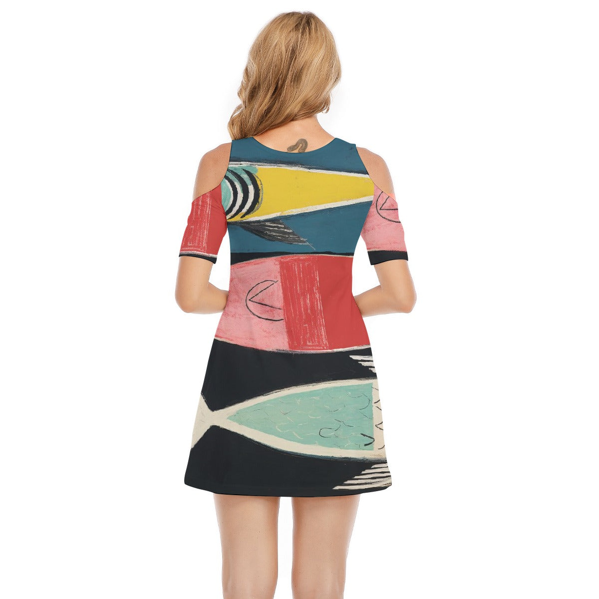 All-Over Print Women's Cold Shoulder Dress | 190GSM Cotton