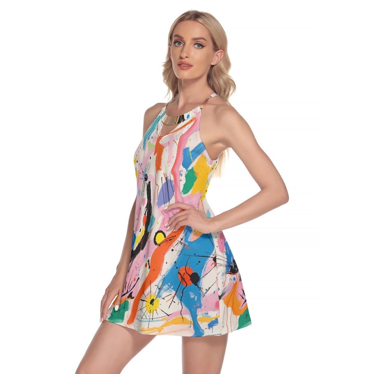 All-Over Print Women's Round Neck Above Knee Dress