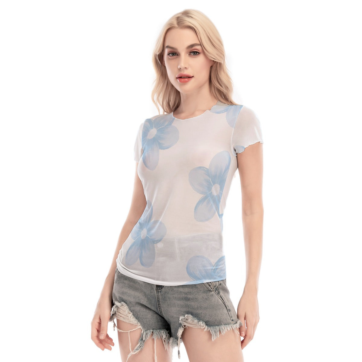 All-Over Print Women's Short Sleeve Mesh Blouse