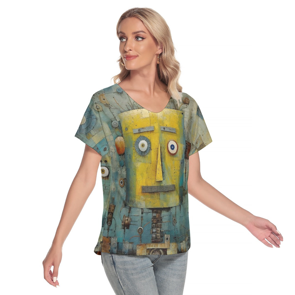 All-Over Print Women's Loose V-neck Short Sleeve T-shirt