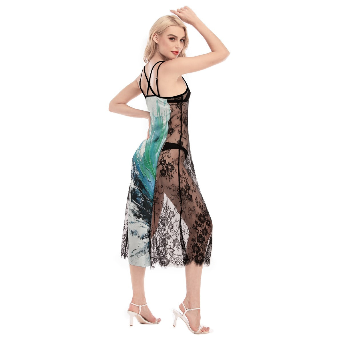 All-Over Print Women's Lace Cami Cross Back Dress