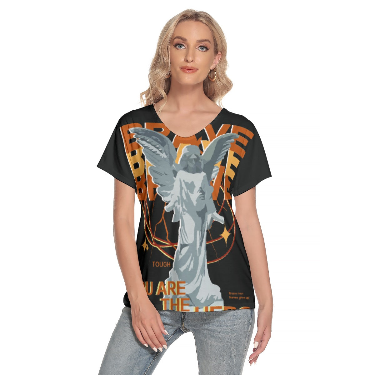 All-Over Print Women's Loose V-neck Short Sleeve T-shirt