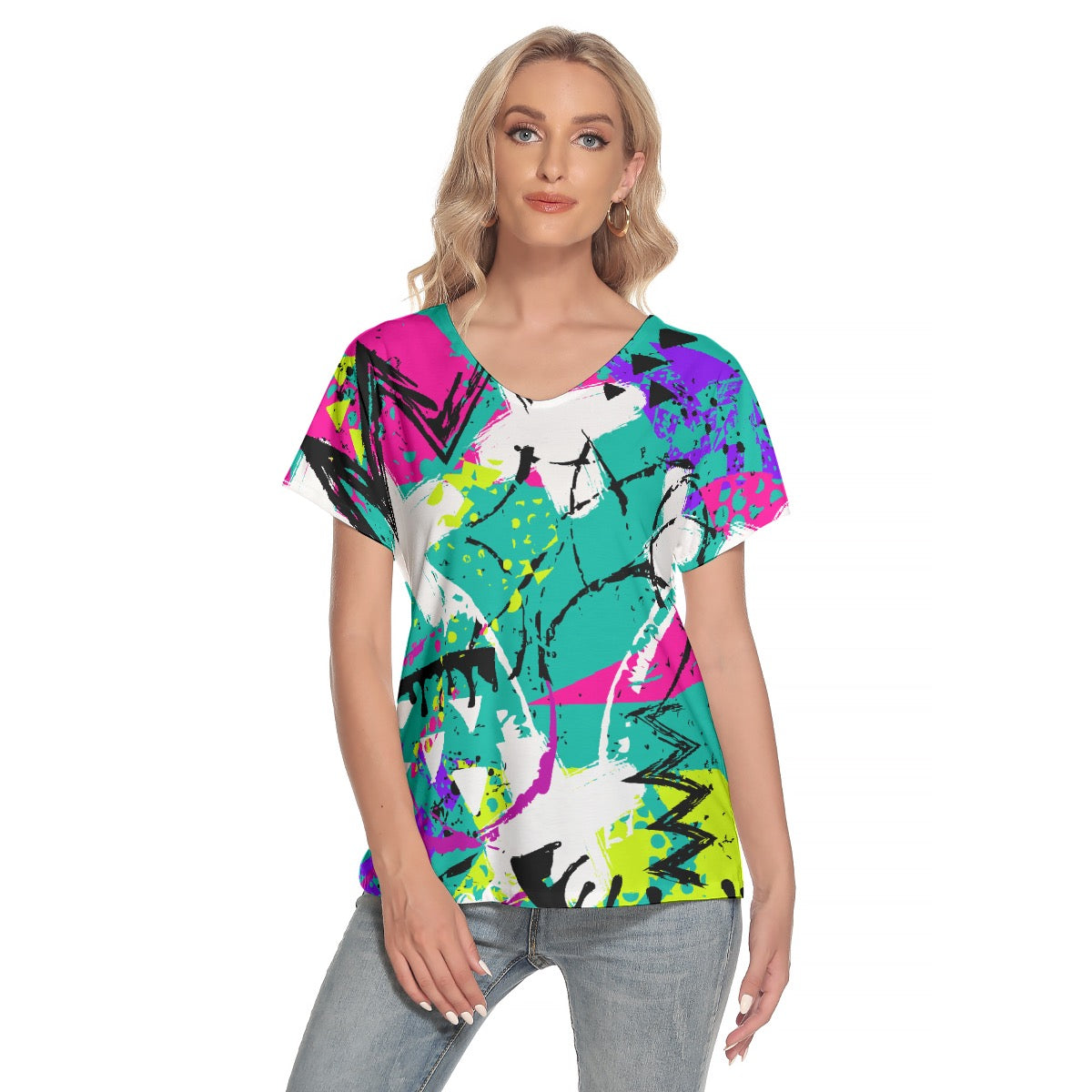 All-Over Print Women's Loose V-neck Short Sleeve T-shirt