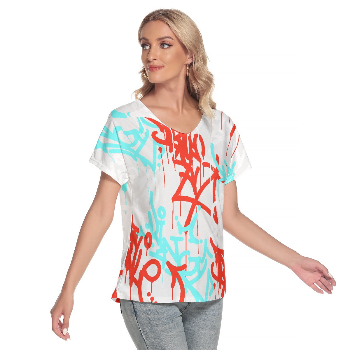 All-Over Print Women's Loose V-neck Short Sleeve T-shirt