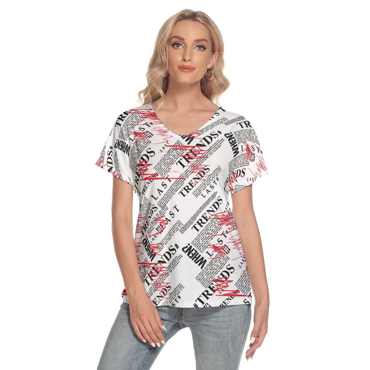 All-Over Print Women's Loose V-neck Short Sleeve T-shirt