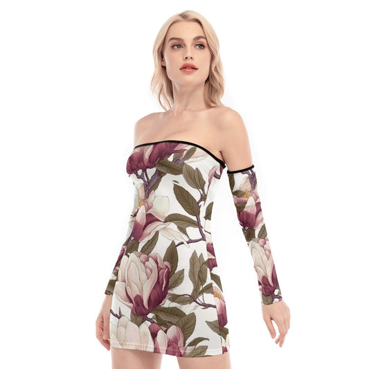 All-Over Print Women's Off-shoulder Back Lace-up Dress