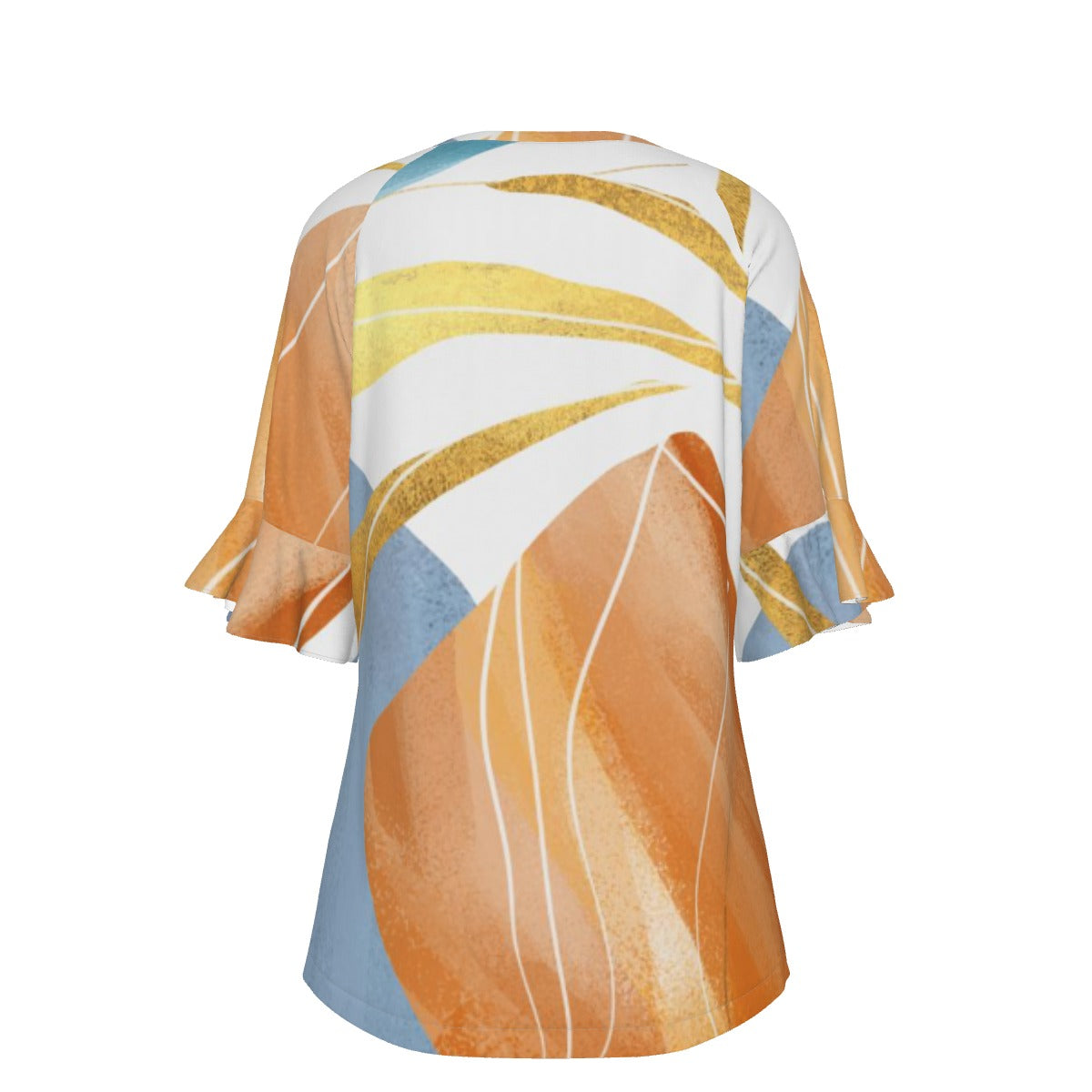 All-Over Print V-neck Women's T-shirt With Bell Sleeve