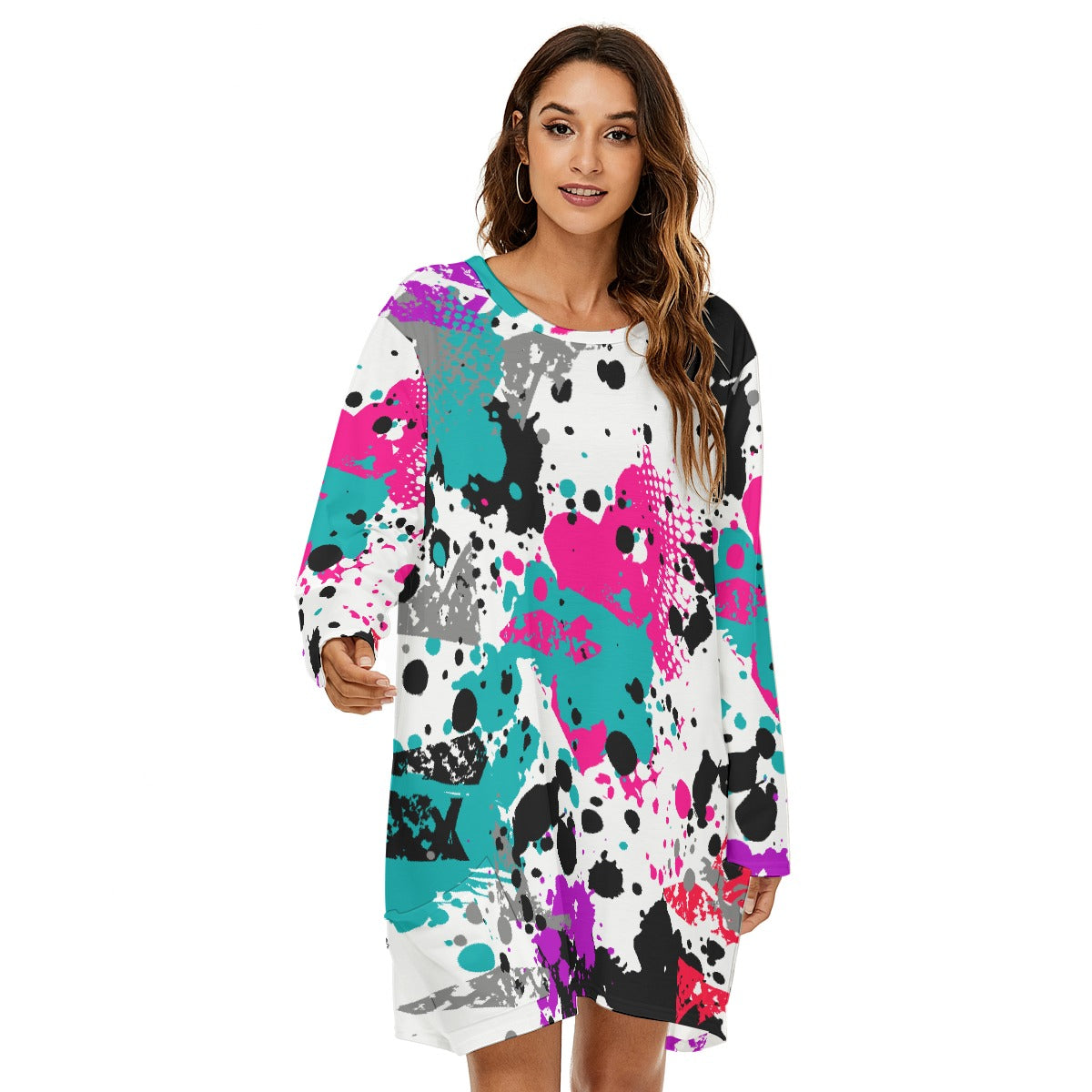 All-Over Print  Women's Loose Crew Neck Dress