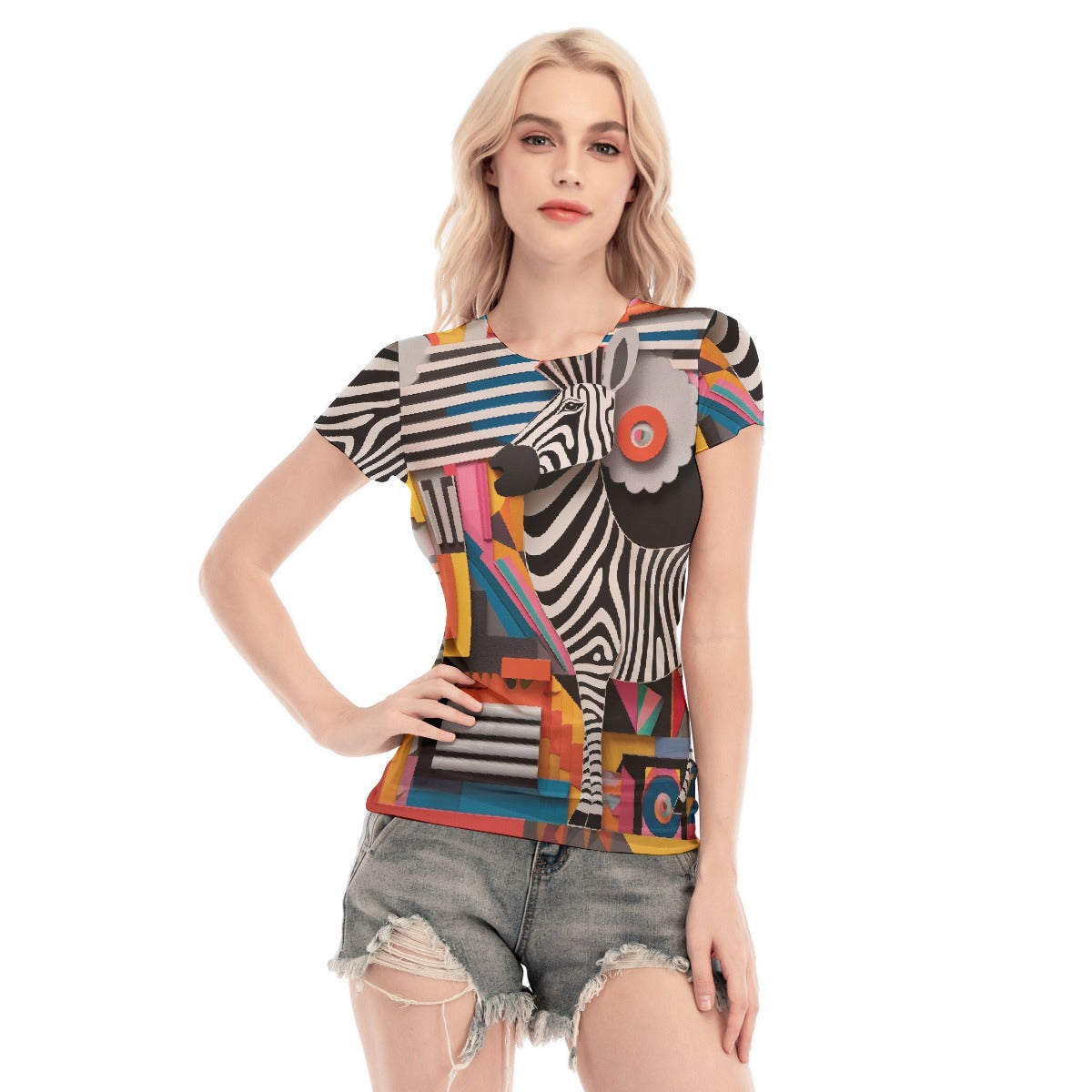 All-Over Print Women's Short Sleeve Mesh Blouse