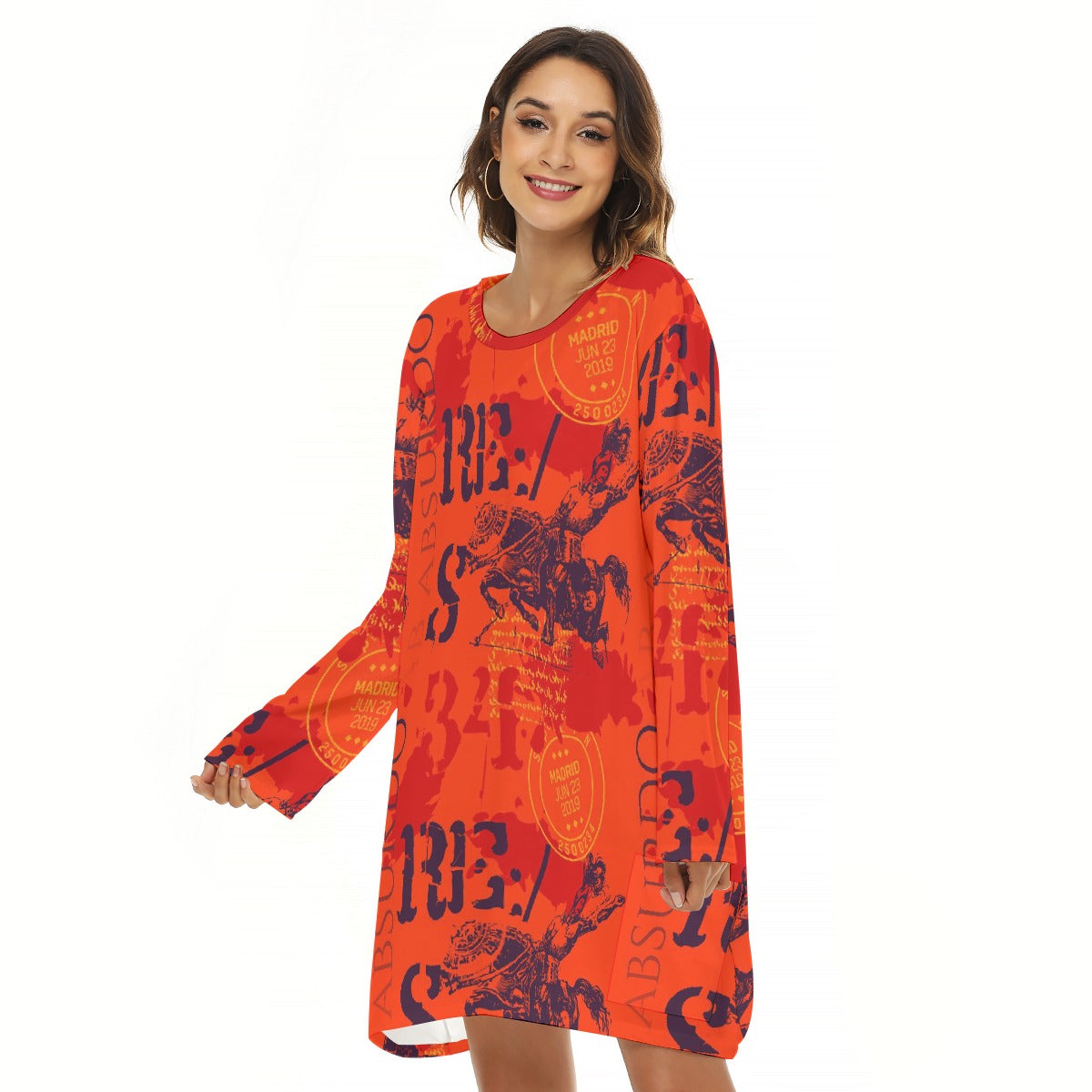 All-Over Print  Women's Loose Crew Neck Dress